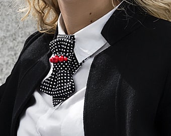 Spotted tie for women, White Bow Tie, Polka dot Necktie, Multi functional tie Stylish Neckwear For Women