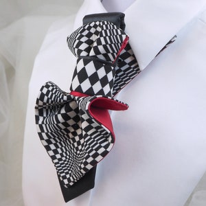 abot Bow tie for women, Squared jabot for ladies, Women's luxury black and white necktie, Perfect Gift for Her