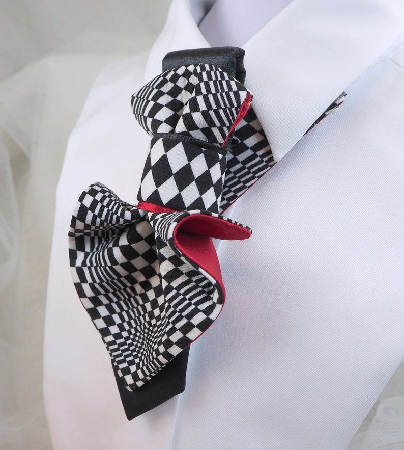 abot Bow tie for women, Squared jabot for ladies, Women's luxury black and white necktie, Perfect Gift for Her