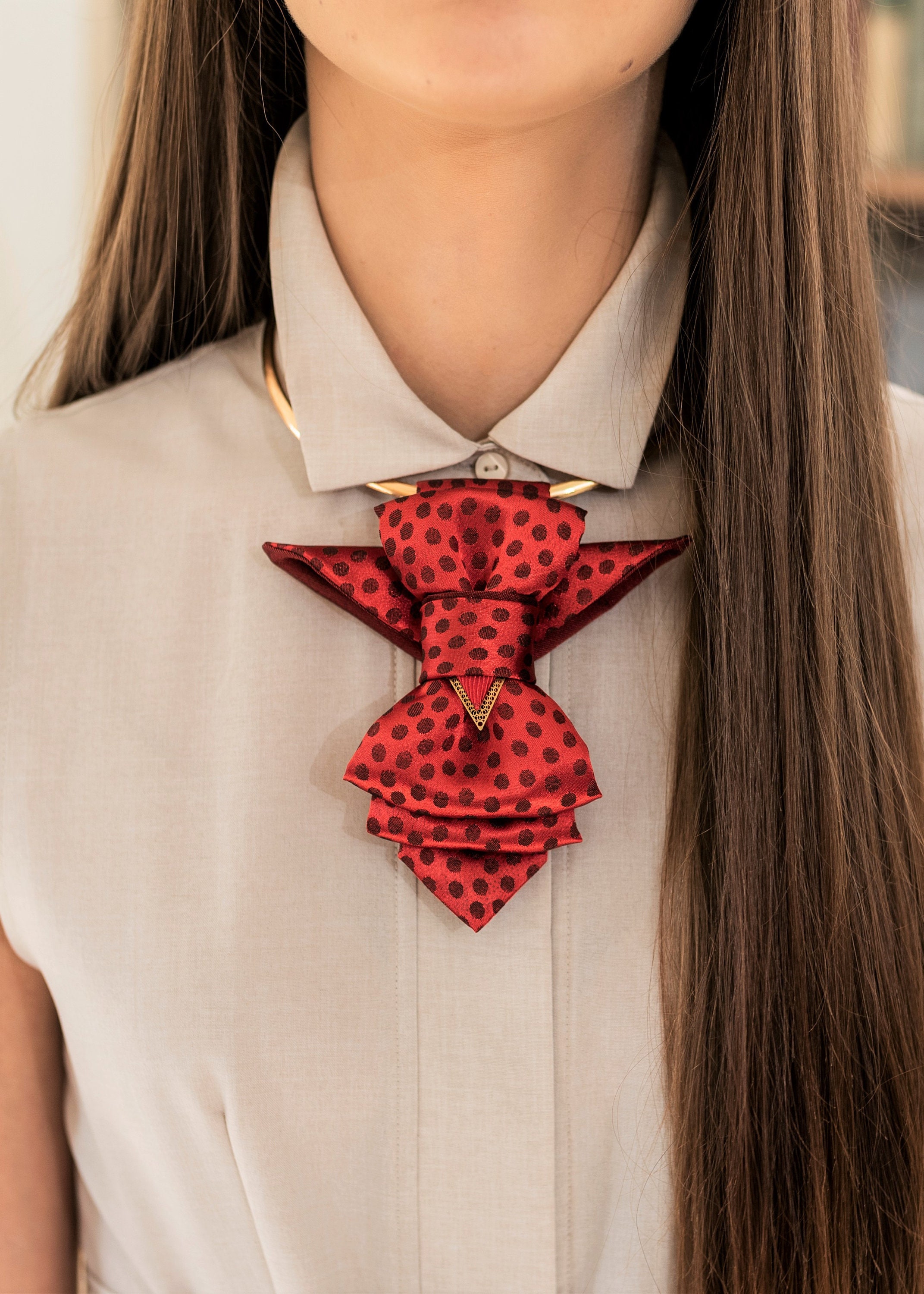 Elegant women's necktie Women red bow tie with dots | Etsy