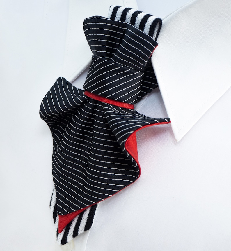 Black and white unique design jabot necktie for women, Womens luxury necktie, tie jabot for lady