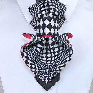 Jabot necktie for women, black and white tie for women