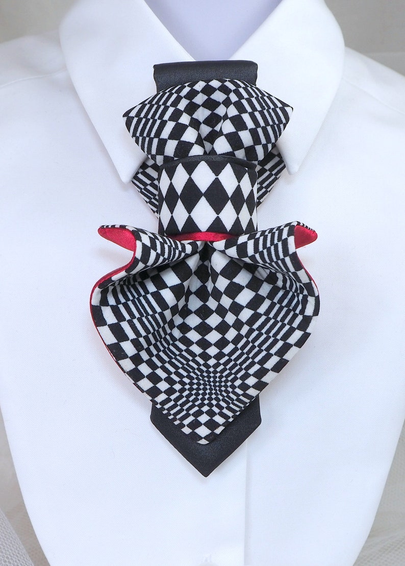 Jabot necktie for women, black and white tie for women