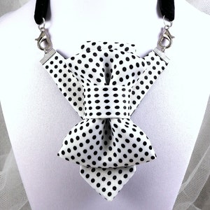 Spotted tie for women, White Bow Tie, Polka dot Necktie, Multi functional tie Stylish Neckwear For Women white no beads