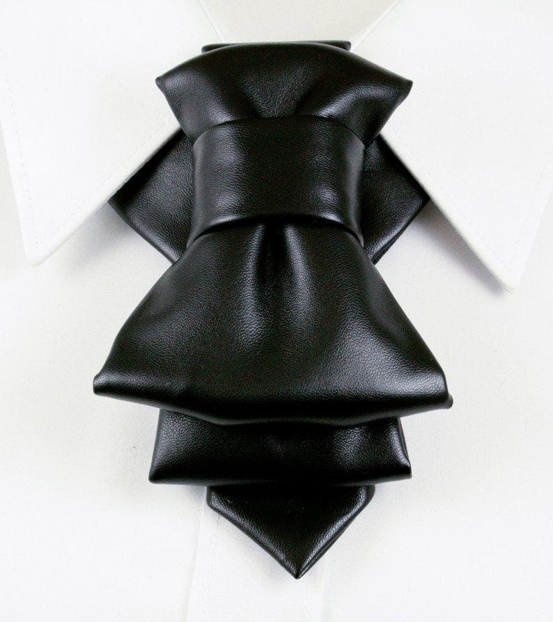 Black leather bow tie Motorcycle men's necktie Leather Etsy