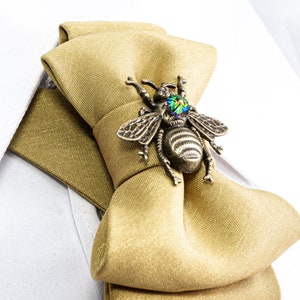 Khaki yellow bowtie for women with bee, Luxury accessory for new fashion lovers, Stylish neckwear for women image 5
