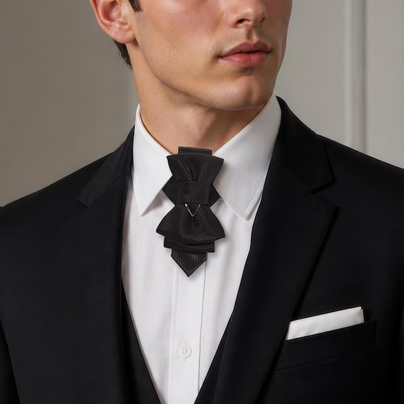 Black Jacquard Geometric Wedding Bow Tie – Vertical Accent Formal Neckwear