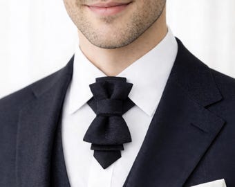 Black Wedding Bow Tie for Groom – Handmade Statement Bow Tie, Unique Designer Formal Tie for Men