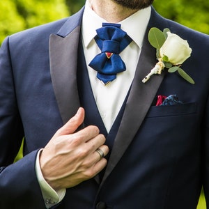 Blue bow tie, Blue wedding necktie, Metal tipped blue bowtie, Blue wedding necktie, Decorative blue tie for groom