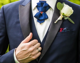 Blue Bow Tie: Metal Tipped Wedding Necktie, "Hopper PICASSO" by Ruty Design