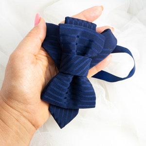 Dark blue elegant bow tie, Blue wedding necktie, Gift for stylish men, Unique blue necktie image 7