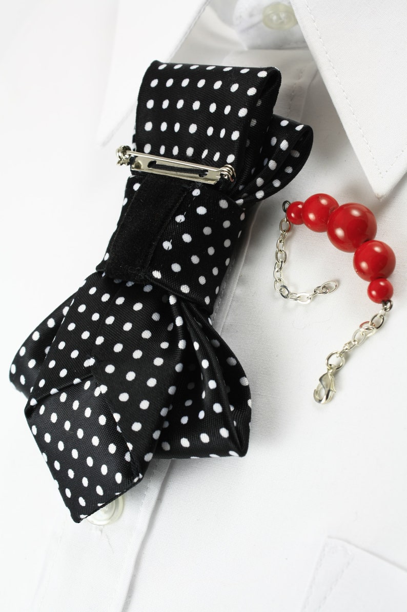 Spotted tie for women, White Bow Tie, Polka dot Necktie, Multi functional tie Stylish Neckwear For Women image 9