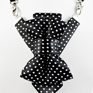 Spotted tie for women, White Bow Tie, Polka dot Necktie, Multi functional tie Stylish Neckwear For Women black no beads