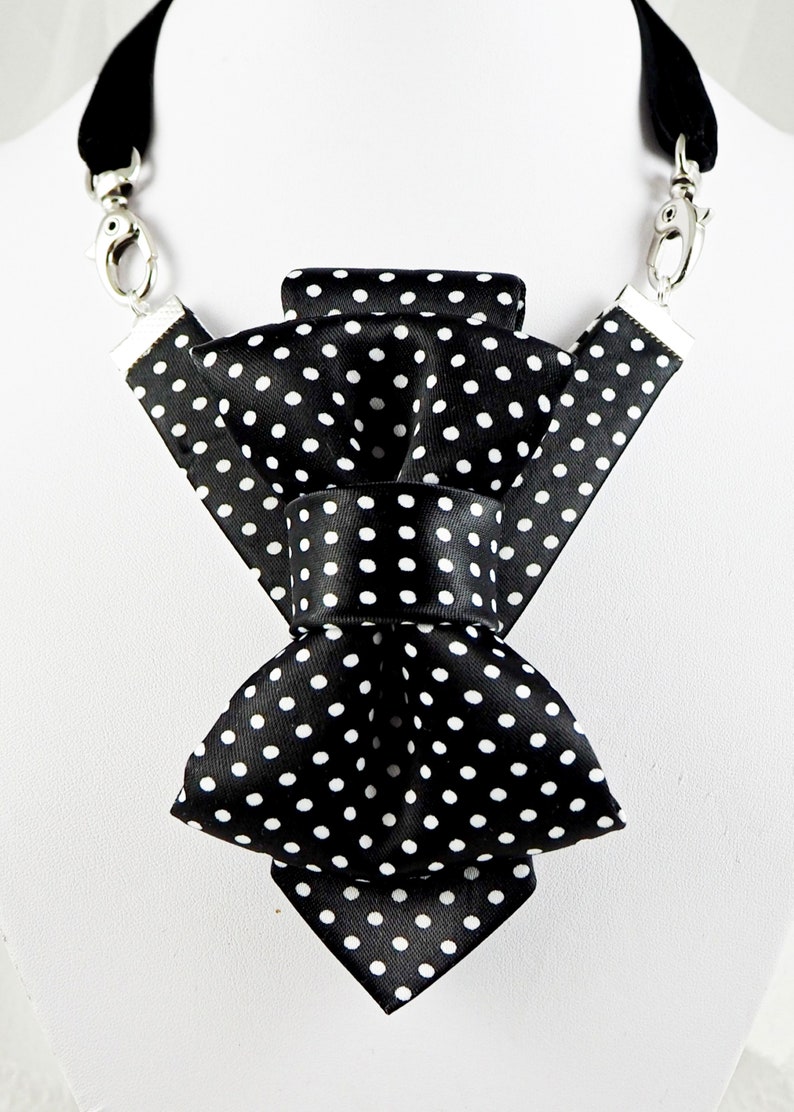 Spotted tie for women, White Bow Tie, Polka dot Necktie, Multi functional tie Stylish Neckwear For Women black no beads