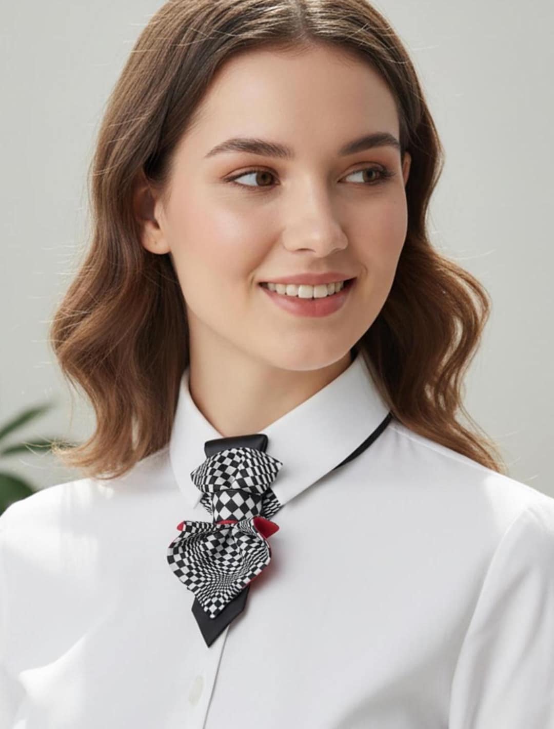 Chess Jabot Bow Tie: Black & White Checkered Necktie, Detachable Brooch ...
