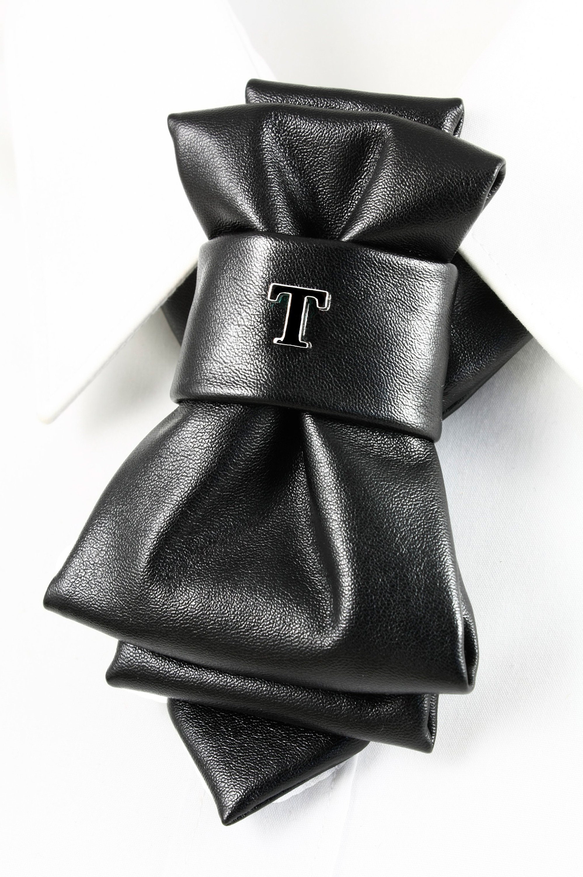 Black leather bow tie Motorcycle men's necktie Leather Etsy