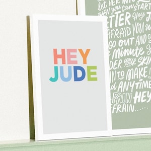 Hey Jude - Die Beatles, Songtext, Wandkunst, Geburtstagsgeschenk, Geschenk für Freunde, The Beatles Poster, Lyric Print, Musik Poster, Beatles Poster