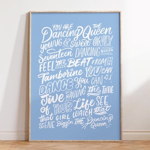 Impresión de la letra de la canción Dancing Queen - ABBA, cita positiva, regalo de cumpleaños, regalo para amigos, letra de canción enmarcada, póster musical, impresión de música disco