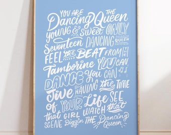 Dancing Queen - Abba Song Lyrics Print, Positive Quote, Birthday Gift, Gift For Friends, Framed Song Lyrics, Music Poster, Disco Print