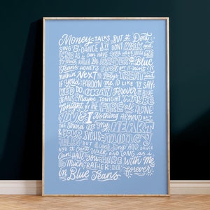 Forever In Blue Jeans, Neil Diamond - Songtext Wandkunst, Textdruck, Musik Poster, Song Kunstdruck, Geschenk für Musikliebhaber, A5, A4, A3, A2