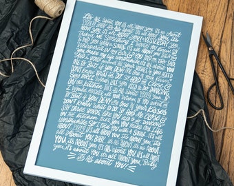 Mcfly Print - All About You, Song Lyrics Hand Lettering Wall Art, Personalised Print, Music Poster • Wedding Gift • Anniversary Gift