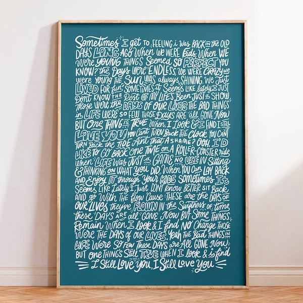 These are the days of our lives - Queen, Song Lyrics Hand Lettering Wall Art, Personalised Print, Music Poster • Birthday Gift