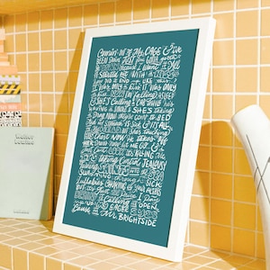 Mr Brightside - The Killers Poster, It started out with a Kiss Lyrics Print, Wall Art, Colourful Prints, Quirky Wall Art, Indie Rock