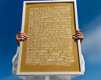 Piano Man - Billy Joel, Hand Lettering Song Lyrics, Music lover gift, Remembrance Gift, Gift For Family, Music poster, Anniversary Gift