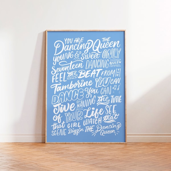 Dancing Queen - Abba Song Lyrics Hand Lettering Wall Art, Positive Quote, Birthday Gift, Gift For Friends