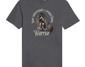 Prayer warrior tshirt, she's a warrior tshirt, sword and sheild tshirt, faith statement tshirt, Christian woman tshirt, inspirational tee