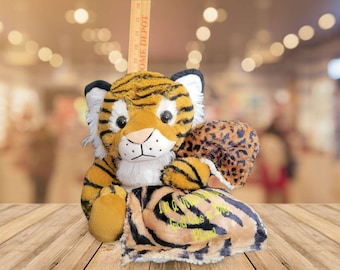 Tiger plushie toy stuffed animal cuddle blanket lovey blanket toddler gift Unique baby gift baby security blanket Christian themed plush toy