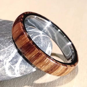 Zebrano wood and Stainless Steel Ring, wooden ring, wedding ring, wooden wedding band, wood ring, mens wood wedding band, zebrawood ring