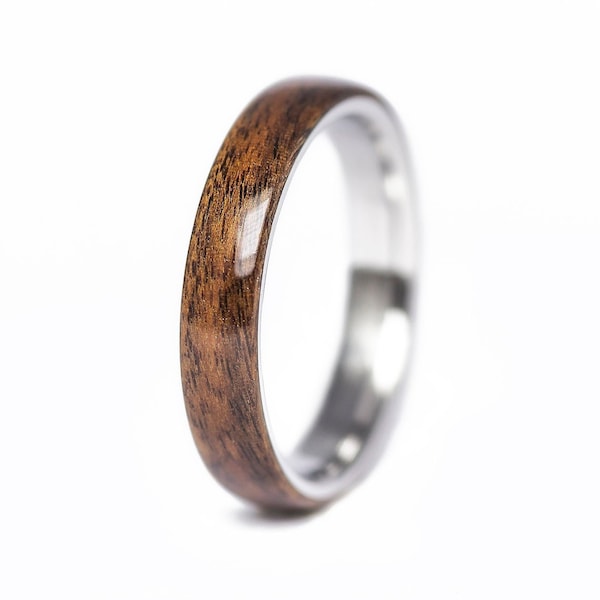 Rosewood and Stainless Steel Ring, wooden ring, wedding ring, wooden wedding band, wood ring, mens wood wedding band