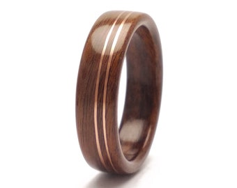 Bague en bois de palissandre avec double incrustation de cuivre, bague en bois naturel, alliance en bois, alliances etsy, alliance en bois pour homme