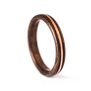 Walnut wood and Copper inlay ring, thin bentwood band, wood engagement ring, men wooden ring, 5th year anniversary gift, handmade in Italy