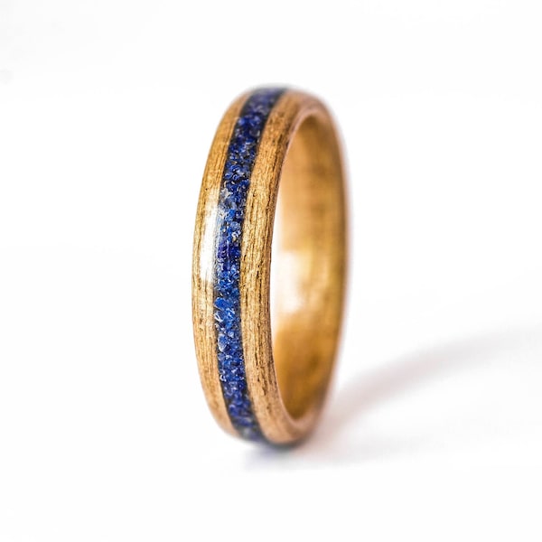 Bentwood ring with Lapis Lazuli stone inlay, natural wooden ring, wooden wedding band, bentwood bands, mens wood wedding band