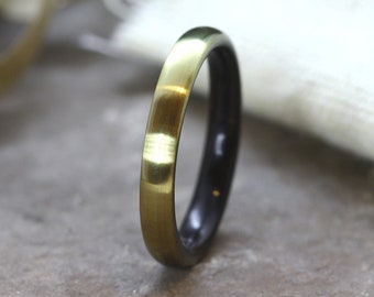Brass and Ebony ring, wood wedding band ring, engagement ring, men wooden ring, women ring, 5th anniversary ring, Handmade jewerly