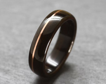 Ebony wood ring with Copper inlay - bentwood wedding band, wood wedding ring, engagement ring, mens wooden ring, Handmade