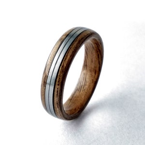 Walnut wood ring with double stainless Steel inlay, natural bentwood ring, wooden wedding band, wedding bands, mens wood wedding band