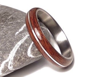 Titanium and Rosewood ring with Silver 925 inlay, titanium wood ring, silver ring, wooden wedding band, titanium bands, wood wedding band