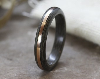 Bague en bois de koto gris et bois courbé incrusté de cuivre, groupe en bois, bague de fiançailles en bois, bague en bois pour hommes, cadeau d'anniversaire de 5e année, fait main