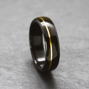 Ebony bentwood ring with Brass inlay, natural wooden ring, wooden wedding band, bentwood bands, mens wood wedding band image 1