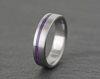 Titanium and Sugilite ring, 5mm, satin finish, handmade wedding band
