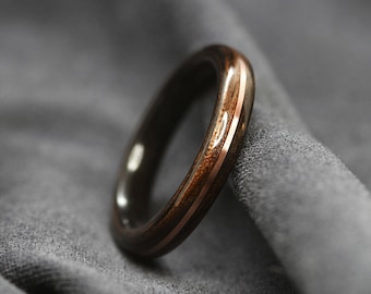 Anillo de madera de ébano y cobre, 4 mm, anillo de madera, anillo de compromiso de madera curvada, alianza de boda, regalo para ella, joyería hecha a mano de madera de tiam.