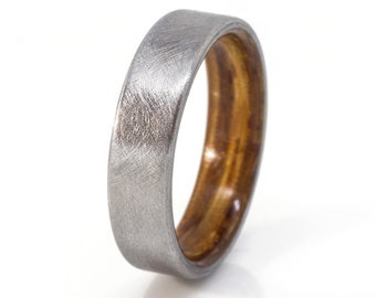 Bague en titane brossé et bois de zébrano, bague en bois de titane, alliance en titane, bague de fiançailles en titane, bague en bois naturel