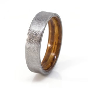 Brushed Titanium and Zebrano wood ring, titanium wood ring, titanium wedding band, titanium engagement ring, wooden natural ring