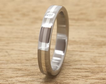 Titanium ring with Silver 925 inlay. 4mm. polish finish, silver wedding bands, titanium wedding ring, Sterling Silver ring, polished finish