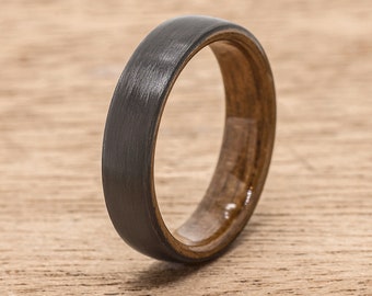 Bague en fibre de carbone et bois de noyer, alliance en bois, bague en bois pour homme, bague en fibre de carbone