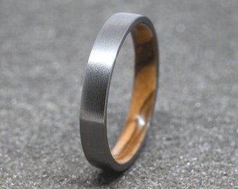 Titanium and Olive wood ring, titanium wooden ring, brushed titanium wedding band, titanium engagement ring, wooden natural ring, handmade