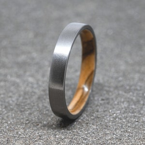 Titanium and Olive wood ring, titanium wooden ring, brushed titanium wedding band, titanium engagement ring, wooden natural ring, handmade